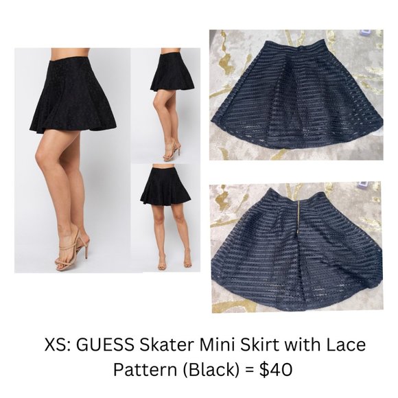GUESS: Size XS Skater Mini Skirt with Lace Pattern - Picture 1 of 3